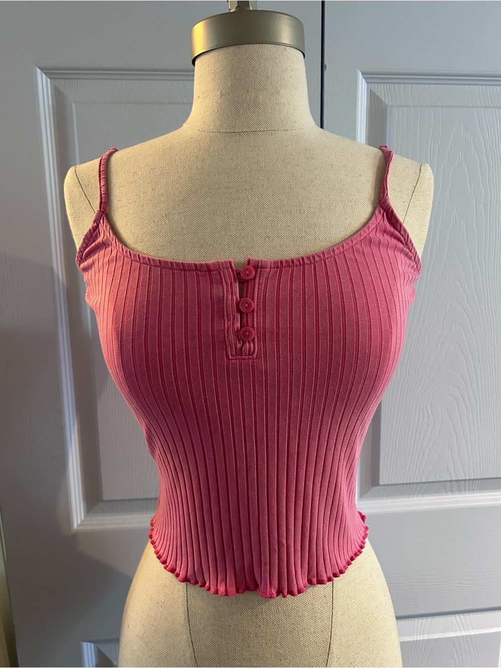 American Eagle Women’s Ribbed Pink Button-Front Cami Top